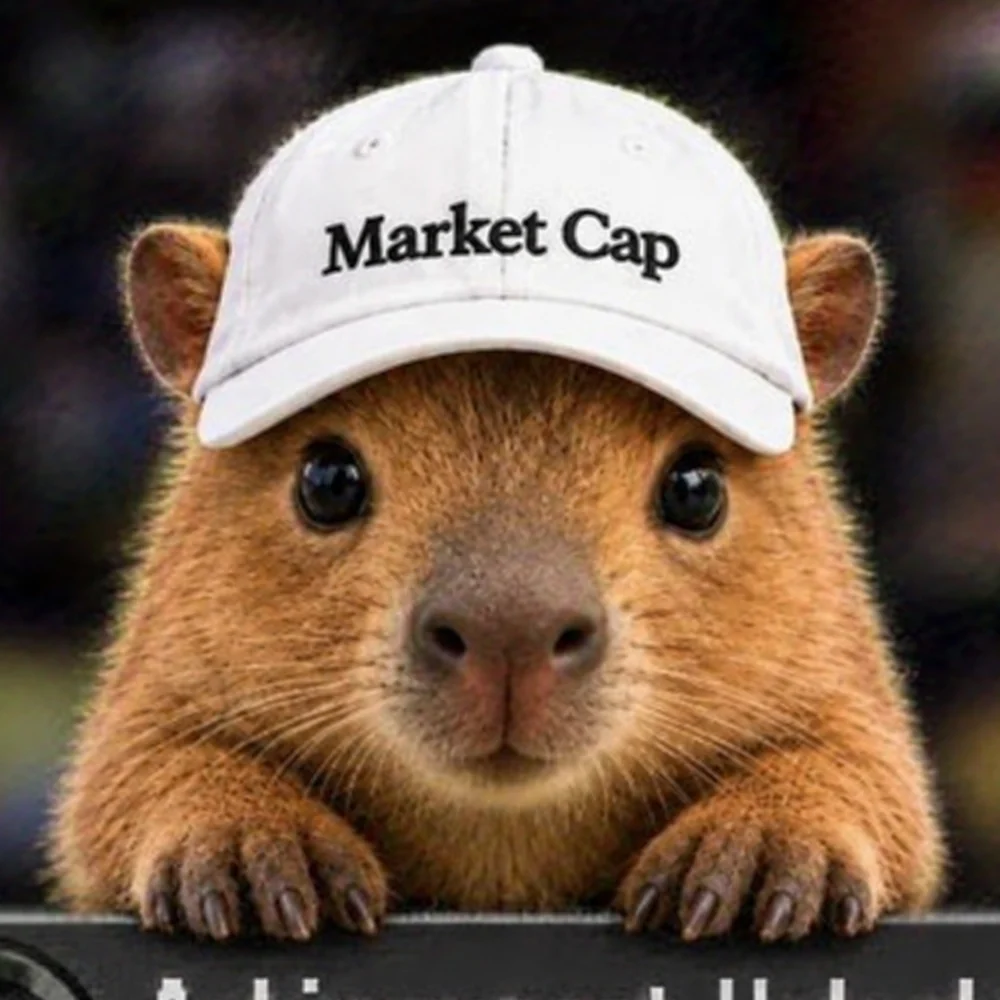 The capybara wearing the Market Cap hat
